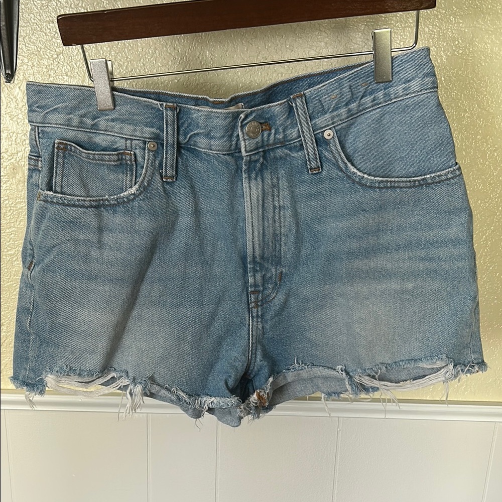 Madewell High Rise Blue Jean Shorts Distressed Raw-Edge Hem